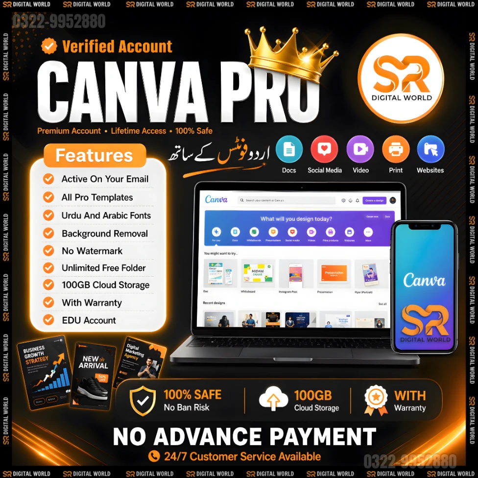 Canva Pro Subscription Cheap Price in Pakistan | Premium Design Tools | Instant Activation (1 Month)